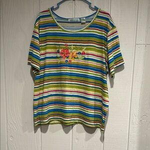 Extra Shenanigans Colorful Striped Shirt with Floral Embroidery